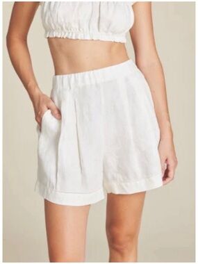 High-Waist Linen Blend White Women's Shorts
